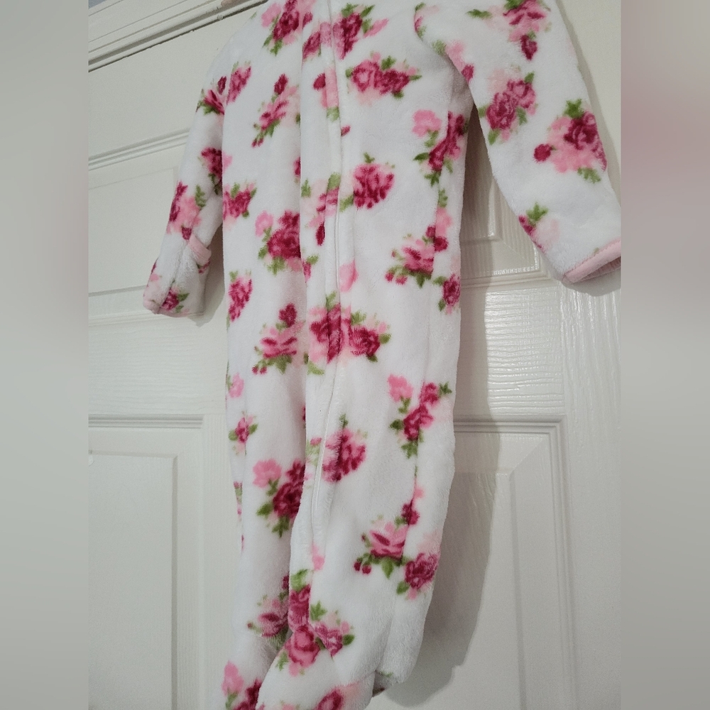 Little Beginnings Infant Girls Pram 6-9 Months Fleece Floral Hooded Front Zip